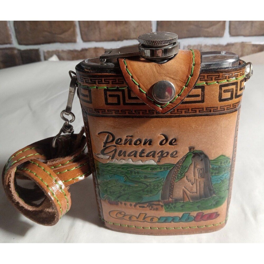 Vintage Penon de Guatape Columbia Leather Flask Crossbody bag